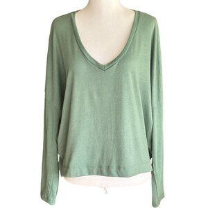 Anthropologie Green V-Neck Oversized Long Sleeve Pullover Top Women's Sz S